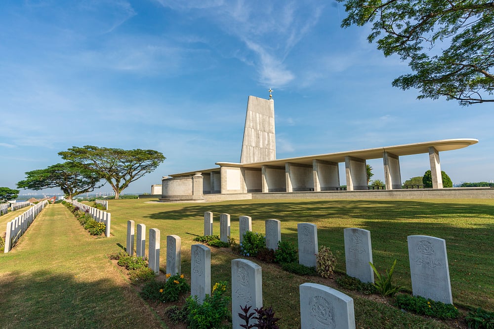 Kranji War Memorial is home to over 4,000 graves of those who died in World War 2. The cemetery sits on a hill overlooking the Straits of Johor